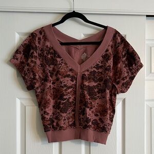 Anthropologie Pilcro Floral Cropped Sweatshirt